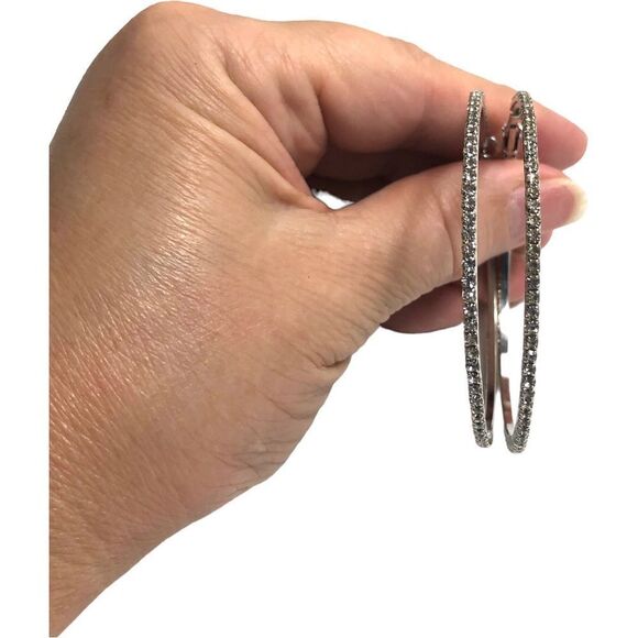 NEW Sparkling Silver Large Hoop Earrings - Picture 13 of 13